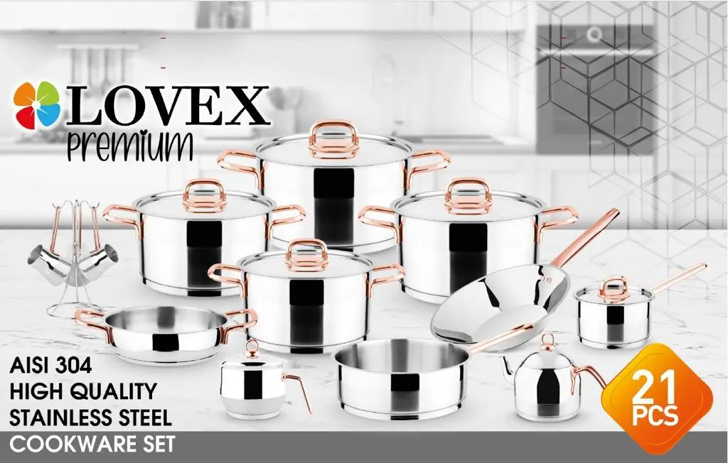 طقم استيل ذهبي - نحاسي 21 قطعة 10300