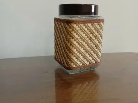 Glass jar with medium wicker lid