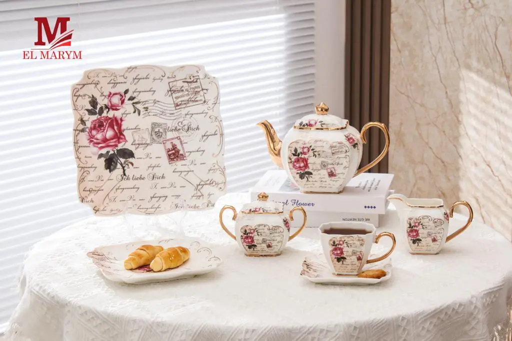 Czech rose tea and cake set, 24 pieces