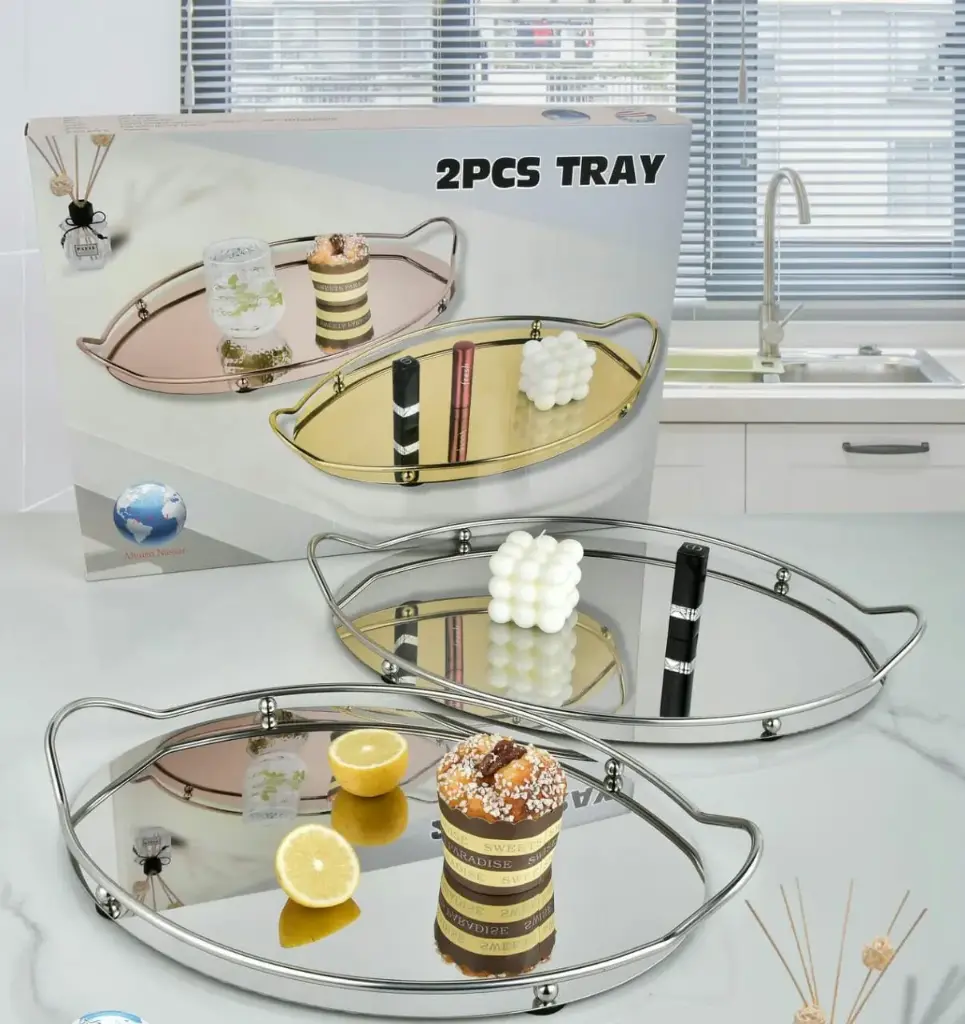 2-piece oval/round mirror serving tray set