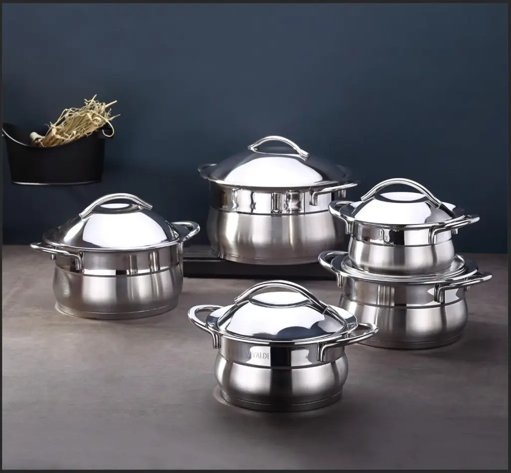 Safir stainless steel cooking set with silver handle, 10 pieces, 5500