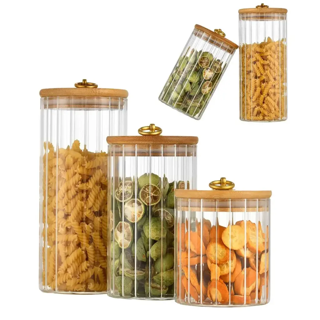 برطمان زجاج غطاء خشب مدور 20سم 3995