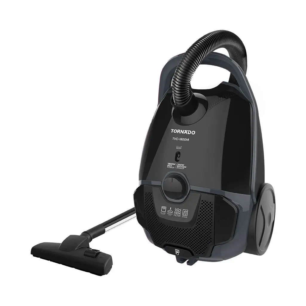 TORNADO Vacuum Cleaner 1800 Watt HEPA Filter Black x Grey TVC-1800MG
