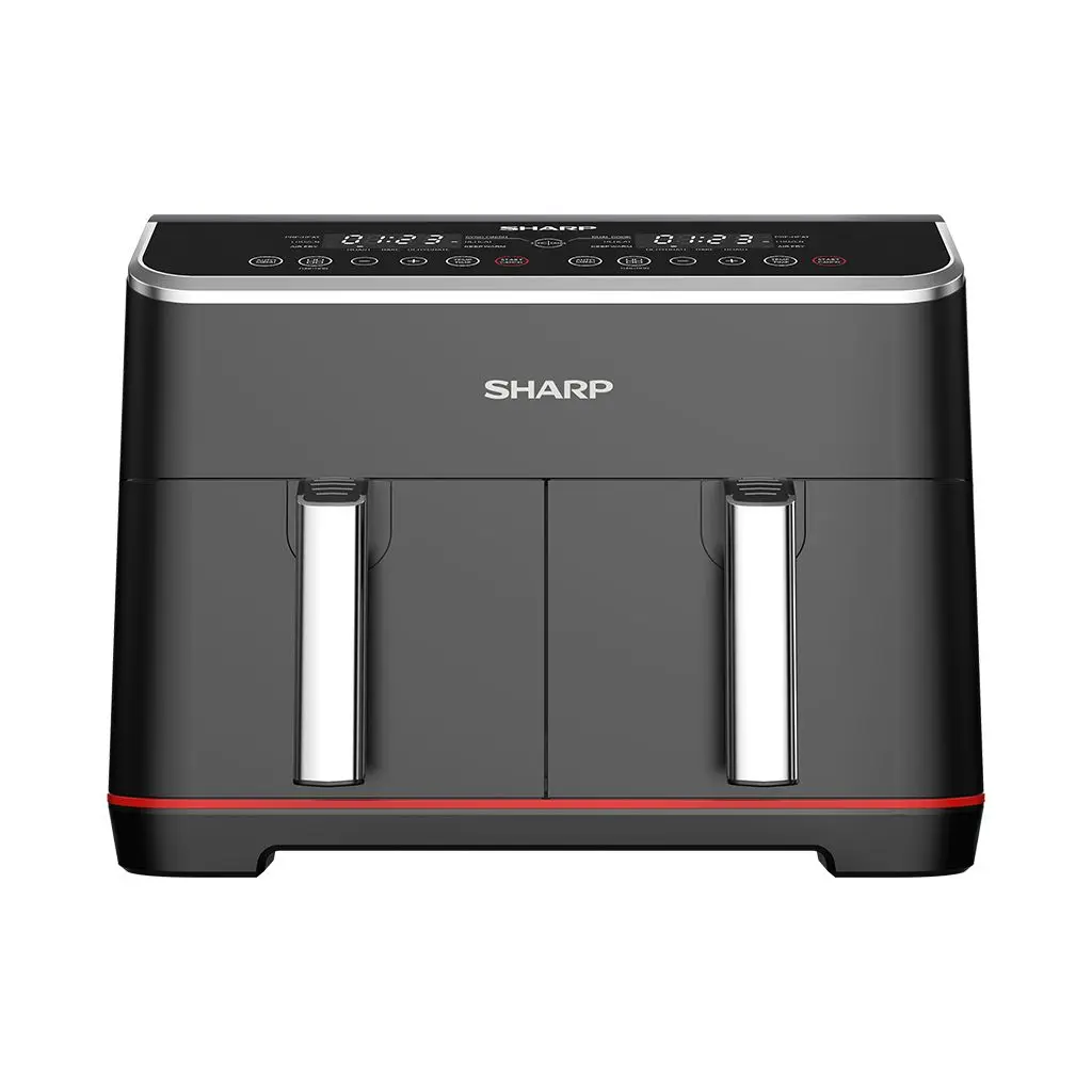 قلاية هوائية بدون زيت شارب طهي مزدوج 1800 وات 8 لتر شاشة لمس إلكترونية زجاجية استانلس KF-DF80RT-EK2