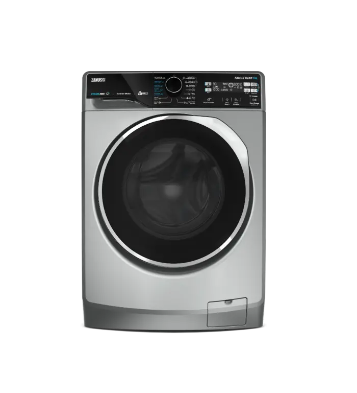 غساله زانوسى فول اوتوماتيك  ستيم ماكس 8ك 1200 لفه انفرتر لون فضي باب اسود باطار فضي 914909450