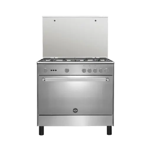 [9D10GUB1X4AWW] Lagermania Freestanding Cooker 90 x 60 cm 5 Gas Burners Stainless Steel Color with Glass Lid
