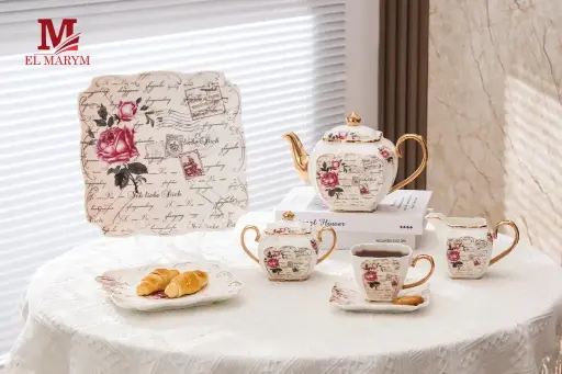 [20142_223520142010] Czech rose tea and cake set, 24 pieces