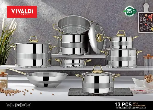 [21021_223521021010] طقم استيل اليجانس يد دهبى 13ق 7950