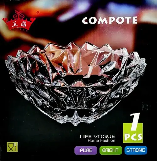 [22182] طبق فاكهه زجاج بحافه مشرشره شفاف 17886